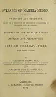 Book cover of Syllabus of materia medical for the use of teachers and students