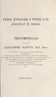 Book cover of Chandos professorship of medicine in the University of St. Andrews. Testimonials in favour of Alexander Harvey, M.D