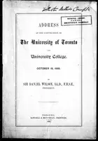 Book cover of Address at the convocation of the University of Toronto and University College, October 19, 1888