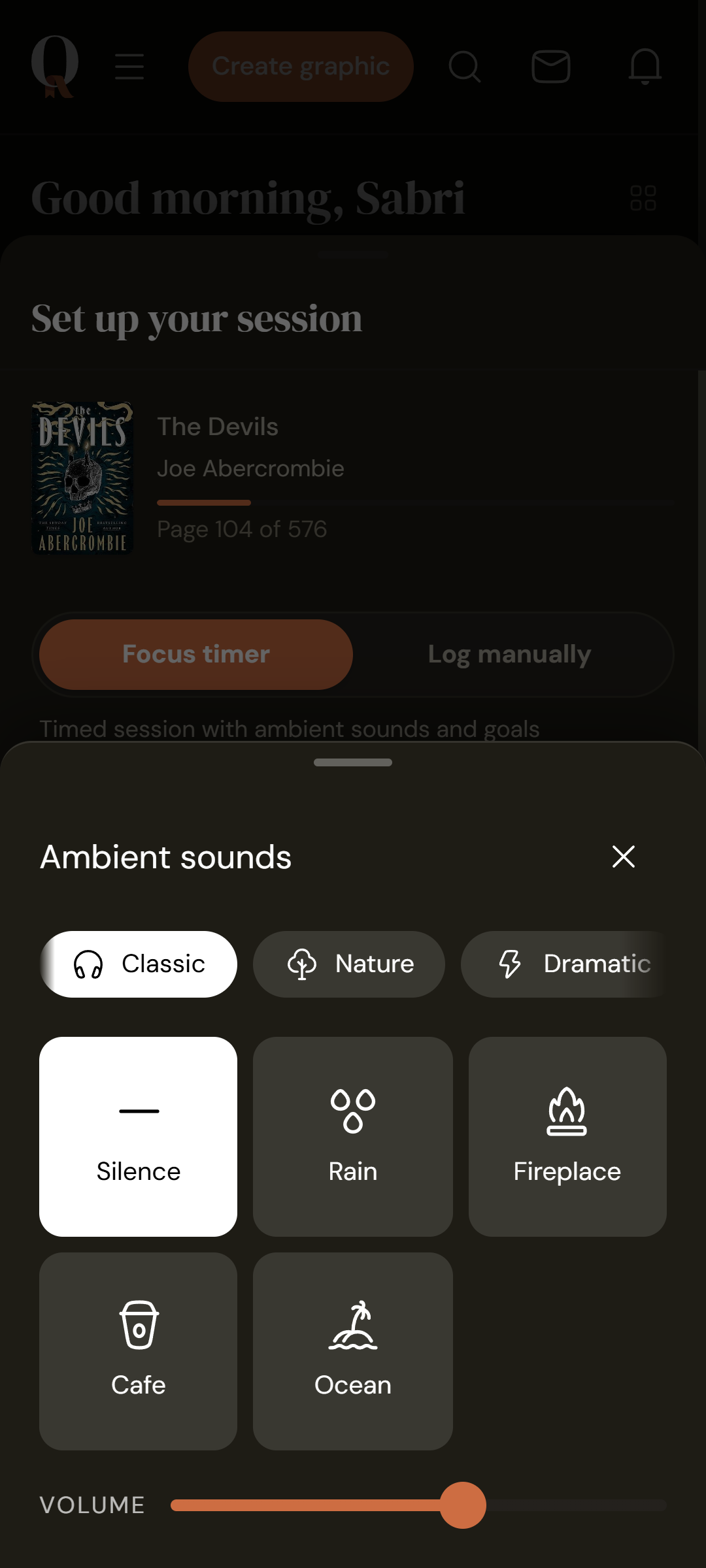 Ambient sounds for deeper reading.