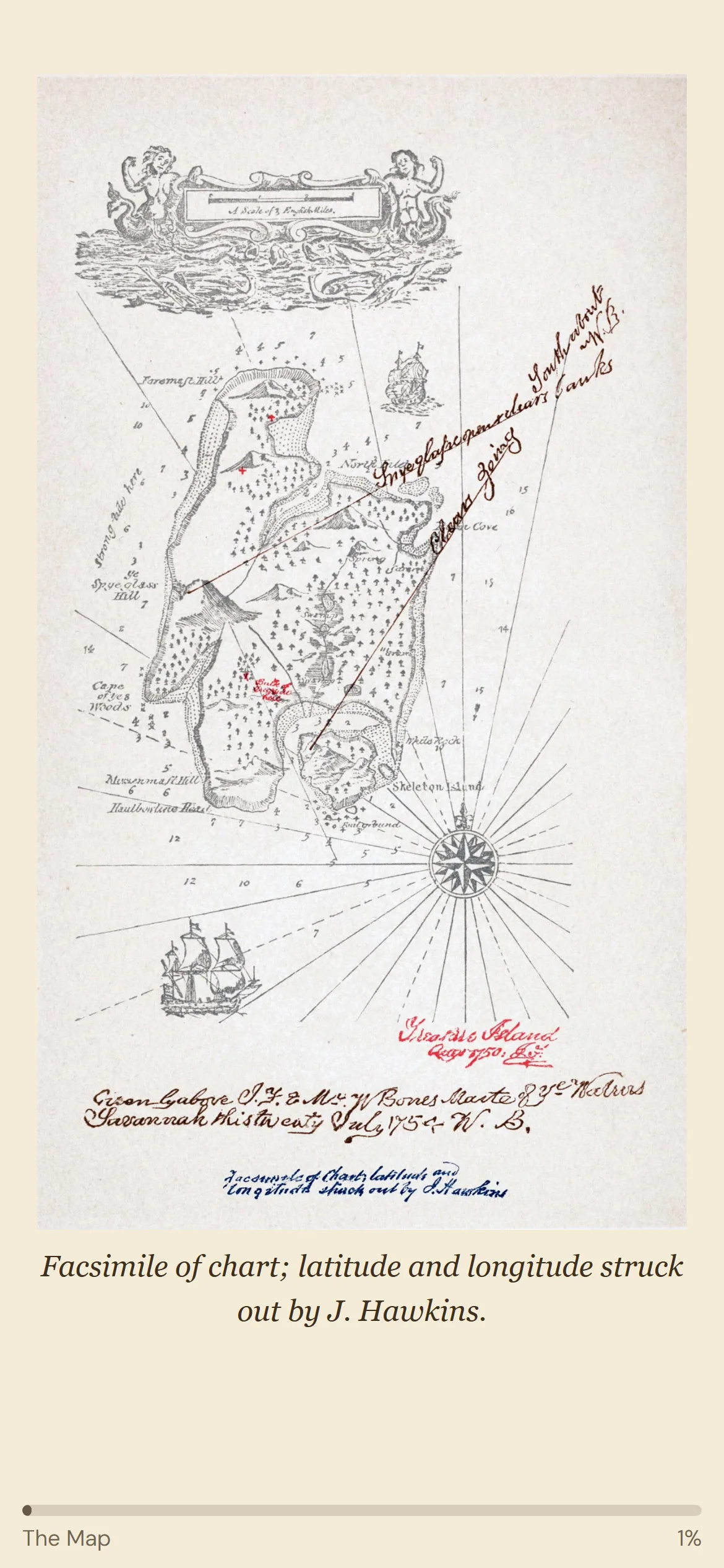 The Treasure Island map as a page of the book, ready to be tapped and kept